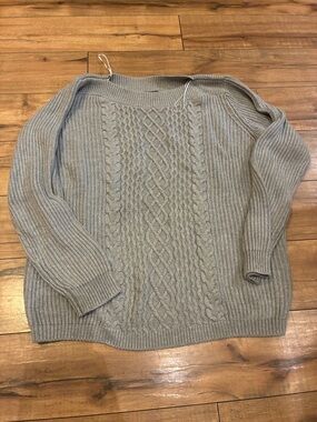 Tommy Hilfiger Light Gray Cable Knit Crewneck Sweater